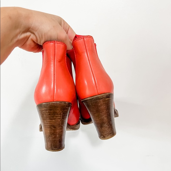 Acne Studios Star Boot Red Leather Heels Ankle Bootie - Picture 4 of 7